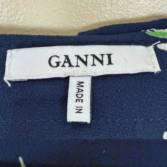 Ganni Tie Waist Blouse | Size 38 | Blue with Flowers - Picture 7 of 8